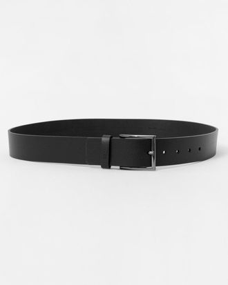 HUGO BOSS Hugo Giaspo Mens Grained-Leather Belt With Logo-Stamped Keeper - Black - Size 32 inches