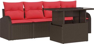 vidaXL Conjunto De Sof&aacute; De Jard&iacute;n 5 Uds. Marr&oacute;n Rattan De Poli&eacute;ster Vidaxl