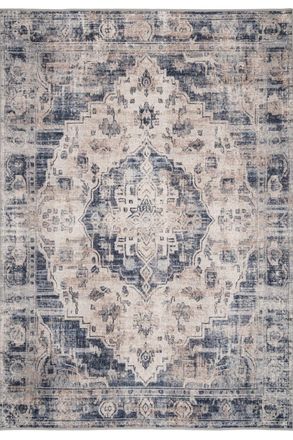 Kukoon Beige Blue Distressed Vintage Medallion Washable Living Room Area Rug | Size: 240 cm x 330 cm
