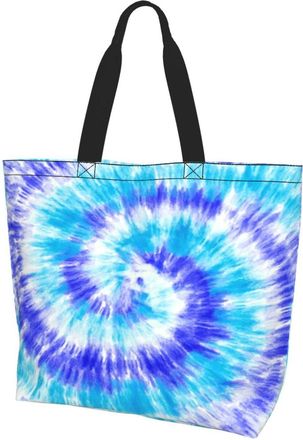 AOOEDM Watercolor Teal Blue Tie Dye Ladies Canvas Tote Reusable Shopping Bag