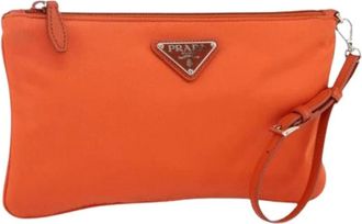 Prada Pre-owned Clutches, female, Orange, Size: ONE SIZE Pre-owned Nylon Pouch