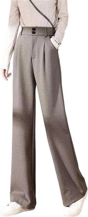 Generic Womens Winter Wool Wide Leg Pants Elegant High Waist Thick Fabric Loose TroUKers