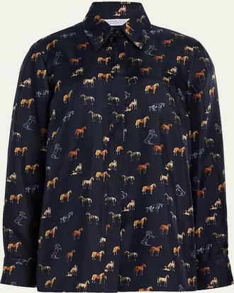 Gabriela Hearst Cruz Horse-Print Silk Button-Down Shirt