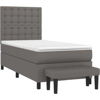 vidaXL Cama Box Spring Con Colch&oacute;n Cuero Sint&eacute;tico Gris 100x200 Cm Vidaxl