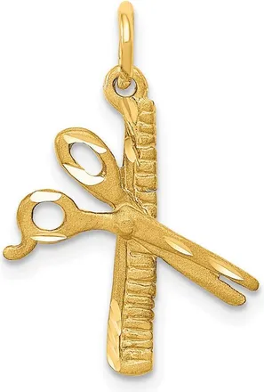 Diamond2Deal 14k Yellow Gold Satin Diamond-cut Comb and Scissors Charm Pendant