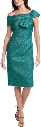 Teri Jon by Rickie Freeman Pebble Jacquard Asymmetrical Bow Shoulder Dress