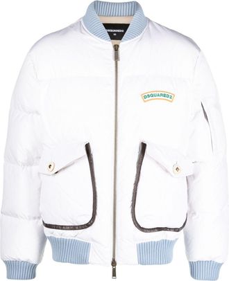 Dsquared2 logo-print puffer bomber jacket - men - Polyester/Cotton/Spandex/Elastane/Viscose/Duck Down/Duck Feathers - 50 - White