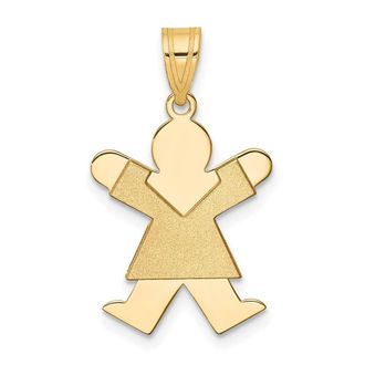 Diamond2Deal 14k Yellow Gold The Kids Solid Satin Small Girl Engravable Joy Charm Pendant
