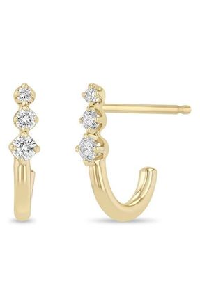 Zo&euml; Chicco 14K Gold Diamond J-Hook Stud Earrings in 14K Yellow Gold at Nordstrom