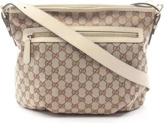 Gucci Pre-owned Vintage Canvas Crossbody Bag - Dames - Vintage Schoudertas - Beige - ONE Size - Leer - Vintage