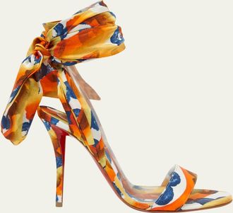 Christian Louboutin 100mm Miss Z Sandal du Desert Multi Silk Ankle-Wrap Sandals