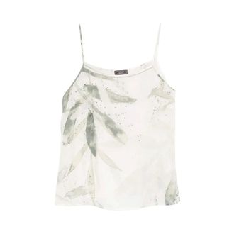 PESERICO Peserico, Sleeveless Tops, female, White, Size: XS Leaf-print Blouse