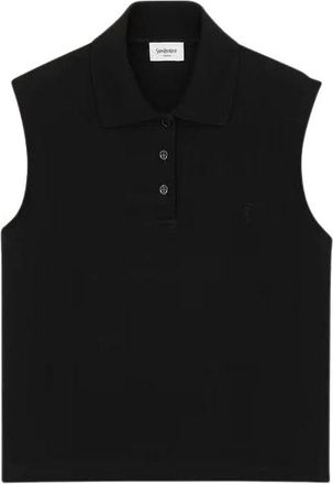 Saint Laurent Cassandre Polo Shirt - Dames - Tops zonder mouwen - Zwart - S - Katoen - Tops