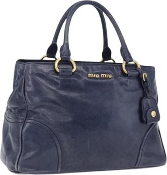 Miu Miu Pre-owned Tote Bag - Dames - Vintage Shopper - Blauw - ONE Size - Leer - Vintage
