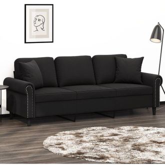 vidaXL Vidaxl - Divano a 3 Posti con Cuscini Nero 180 cm in Velluto
