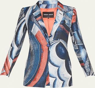 Giorgio Armani Geometric Jacquard Single-Breasted Blazer