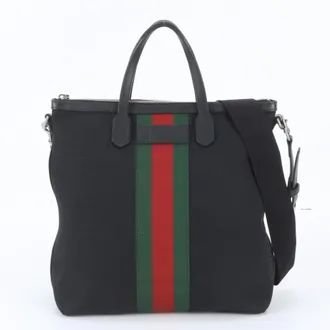 Gucci Black Leather Canvas Shoulder Bag Tote Bag (Pre-Owned)