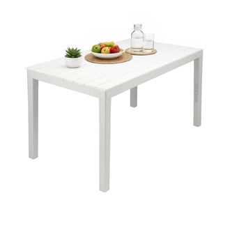 Dmora Mesa De Jard&iacute;n Dmoto, Mesa De Comedor Rectangular, Mesa De Jard&iacute;n Multiusos Para Interior Y Exterior, 100% Made In Italy, 138x78h72 Cm, Blanco - Dmora