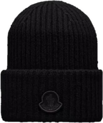 Moncler Geribbelde wollen beanie - Dames - Hoeden - Zwart - ONE Size - Wol - Accessoires