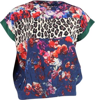 Msgm Leopard and Floral-Print Top in Multicolor Silk