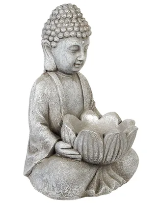 Beliani Figura Decorativa DAccento Mgo Budda Decorazione Da Giardino Allaperto Grigio Montcel