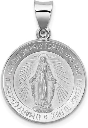 Diamond2Deal 14k White Gold Polished Satin Miraculous Medal Hollow Pendant