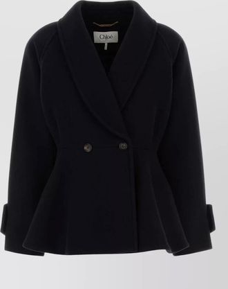 Chlo&eacute; wool blend coat buttoned cuffs peplum