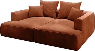 Vente-Unique Sof&aacute; de 3 plazas con asiento c&oacute;modo y profundo de pana terracota PINETA