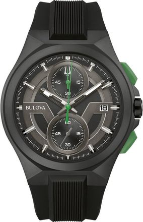 Bulova Maquina Chronograph Silicone Strap Watch, 46mm in Black at Nordstrom Rack