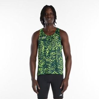 New Balance Uomo London Edition RC Essential Printed Singlet in Verde, Maglia di Poliestere, Taglia L