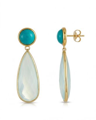 Liv Oliver 18K Aqua Chalcedony & Turquoise Teardrop Drop Earrings