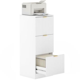 HOMCOM Homcom - Cajonera De Oficina Con 3 Cajones Cajonera De Escritorio Con Frentes Acanalados Mueble Archivador Para Tama&ntilde;o A4 O Carta 40x40x101 Cm Blanco