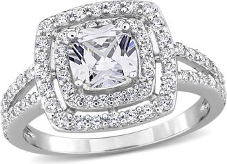 Mimi & Max 3ct TGW Double Halo Cushion Cut Cubic Zirconia Engagement Ring in Sterling Silver