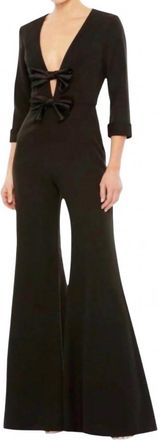Mac Duggal Long Sleeve Bow Detail Wide Leg-Jumpsuit In Black