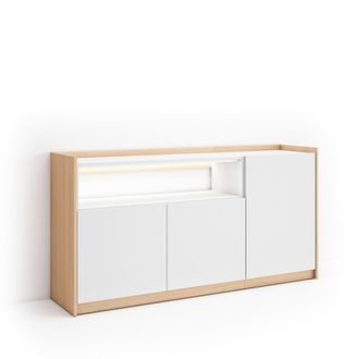 Skraut Home Skraut Home - Aparador Para Sal&oacute;n, Gran Capacidad De Almacenaje, 156x37x80cm, 3 Puertas, Led, Estilo Moderno, Blanco Y Roble Soft