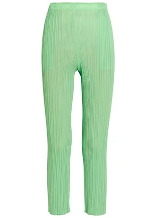 Pleats Please Issey Miyake Pleated Tapered-leg Woven Trousers - Light Green - 3