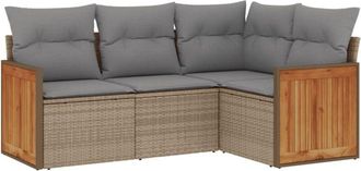 vidaXL Juego De Sof&aacute;s Jard&iacute;n Con Cojines 4 Pzas Rat&aacute;n Sint&eacute;tico Beige Vidaxl