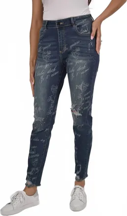 Frank Lyman Design Gina Embellished And Distressed Jeans In Blue
