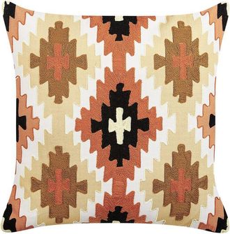 Beliani Coj&iacute;n De Algod&oacute;n Beige Marr&oacute;n Negro Blanco 50 X 50 Cm Hecho A Mano Serampore