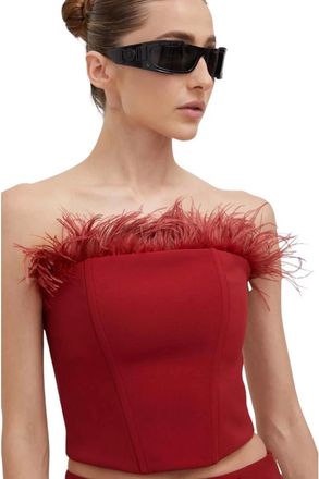 Patrizia Pepe Top met veren - Dames - Tops - Rood - Maat: XS Leer