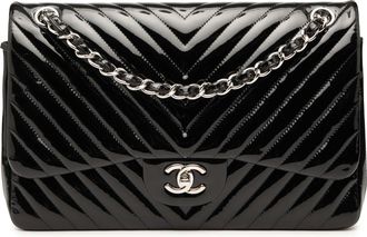 Chanel Pre-owned Womens Jumbo Classic Chevron Patent Double Flap - Black Leather - One Size