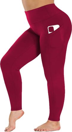 Generic Leggings with Pcokets for Women High Waisted Tummy Control Butt Lifting Gym Workout Yoga Pants Plus Size Activewear Wine Plus Size 14 16 18 20 22 24