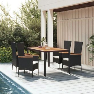 vidaXL Set De Muebles Jard&iacute;n 5 Pzas Con Cojines Rat&aacute;n Sint&eacute;tico Negro Vidaxl