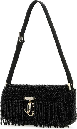 Jimmy Choo London Womens Beaded Satin Shoulder Bag Black