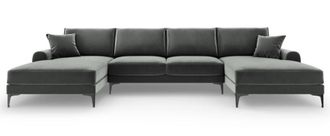 BLOOMINGLOFT Panorama U-Form Sofa Madara mit Samtbezug - Beine Schwarz