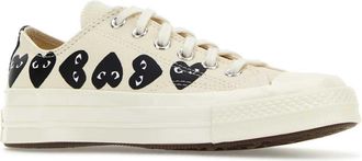 Comme Des Gar&ccedil;ons Womens Heart-Embroidered Canvas Sneakers White