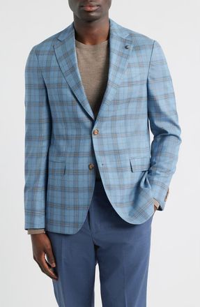 Jack Victor Midland Contemporary Fit Light Blue Plaid Super 120s Wool Sport Coat at Nordstrom, Size 46 Regular