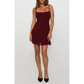 Princess Polly South of France Floral Burnout Minidress in Burgundy at Nordstrom, Size 12
