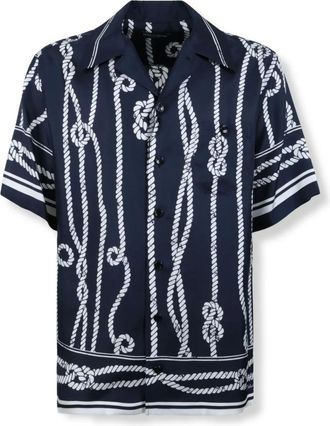 Dolce & Gabbana Camicia hawaiana in twill di seta con stampa Marina - - Shirts - Uomo - Blu - L