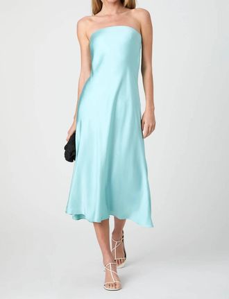 French Connection Strapless Cowl Back Midi Dress In Pastel Turquoise